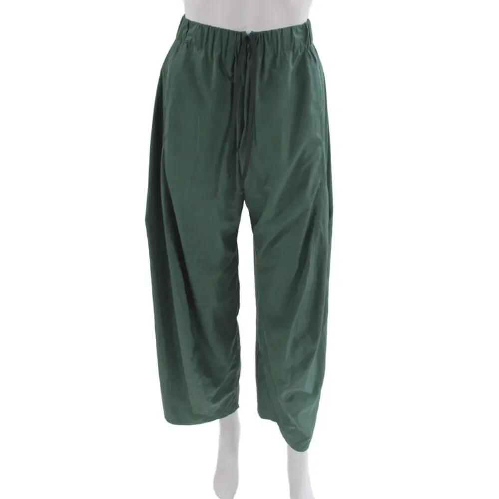 Tibi Women Jogger Pants Green Drawstring 100% Polyester Size 2XS